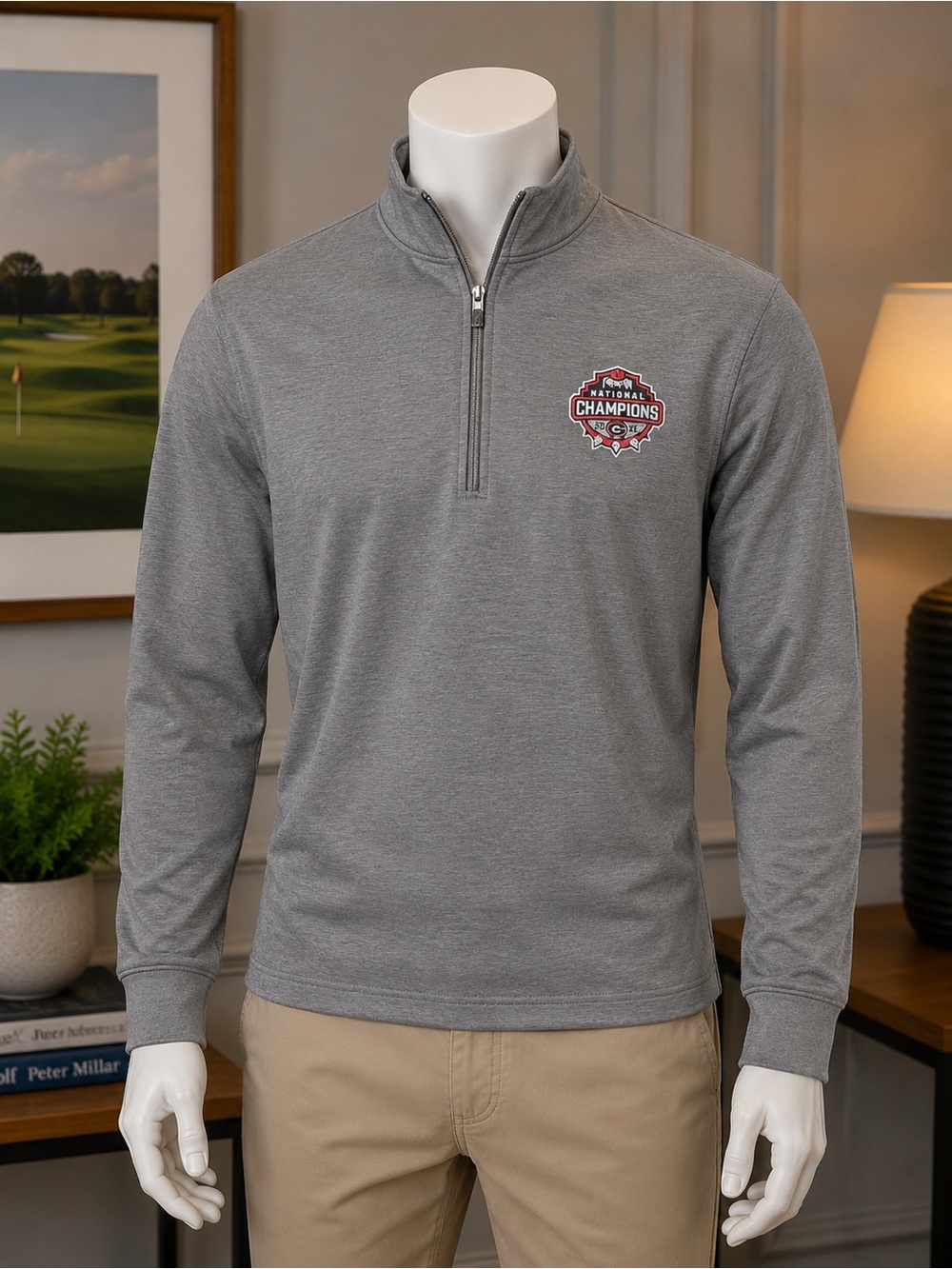 Peter Millar University of Georgia National Champs Gray 1/4 Zip Sweater 3XL NWT